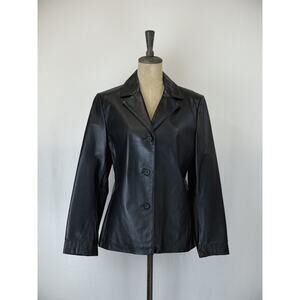 Vintage Y2K Caliber Outerwear Leather Button Front Blazer Black XL Jacket #0334